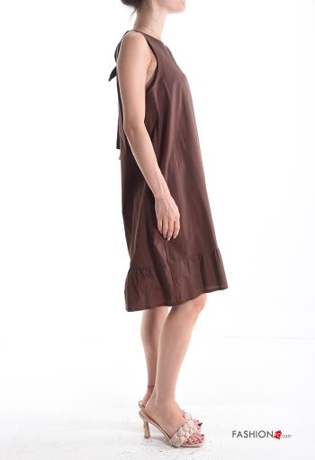 sleeveless crew neck knee-length Cotton Dress with flounces with bow - ph 3
