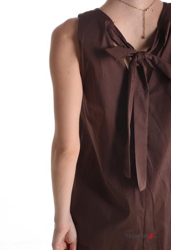 sleeveless crew neck knee-length Cotton Dress with flounces with bow - ph 4
