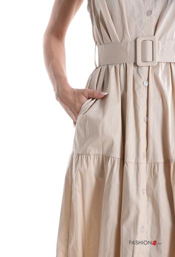 Abito chemisier in Cotone senza maniche con colletto con balze con cintura con bottoni - ph 4