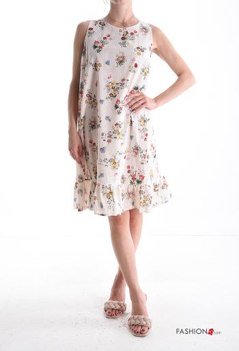 Abito in Cotone senza maniche girocollo Fantasia floreale con balze con fiocco - ph 1