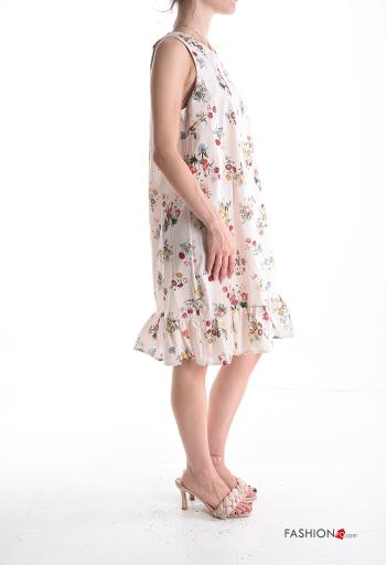 Abito in Cotone senza maniche girocollo Fantasia floreale con balze con fiocco - ph 3