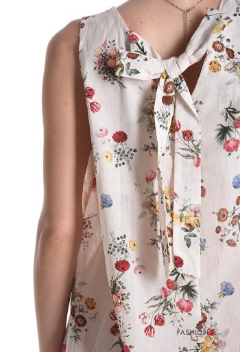 Abito in Cotone senza maniche girocollo Fantasia floreale con balze con fiocco - ph 4
