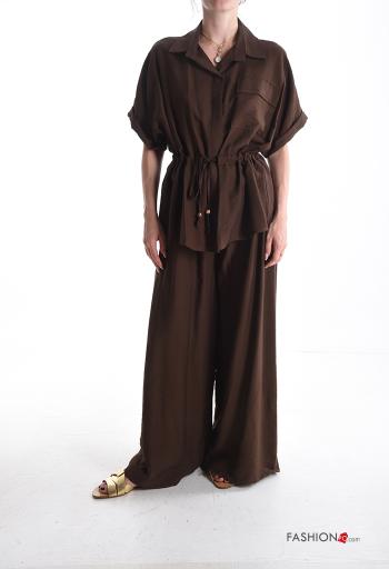 Coordinato maniche corte wide leg con elastico con bottoni con coulisse