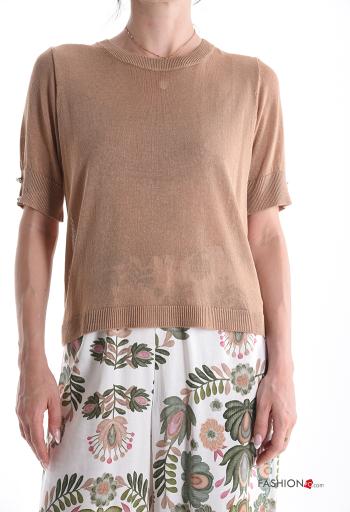 Jersey manga corta cuello redondo con botones con brillantes - ph 1