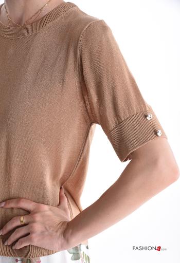 Jersey manga corta cuello redondo con botones con brillantes - ph 4