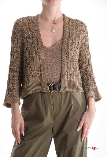 Cardigan uncinetto lurex maniche lunghe Fantasia ricamata
