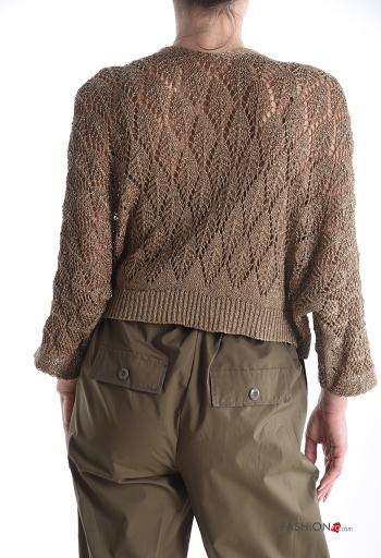 Cardigan uncinetto lurex maniche lunghe Fantasia ricamata - ph 2