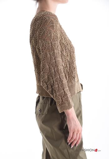 Cardigan uncinetto lurex maniche lunghe Fantasia ricamata - ph 3