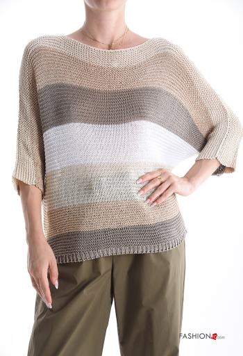 Maglione lurex Fantasia righe maniche a tre quarti con scollo a barca