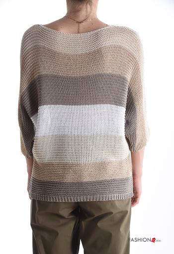 Maglione lurex Fantasia righe maniche a tre quarti con scollo a barca - ph 2