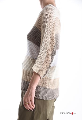 Maglione lurex Fantasia righe maniche a tre quarti con scollo a barca - ph 3