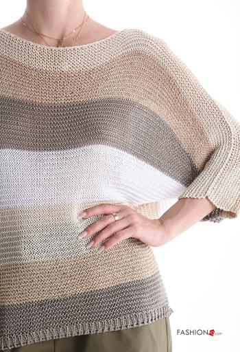 Maglione lurex Fantasia righe maniche a tre quarti con scollo a barca - ph 4