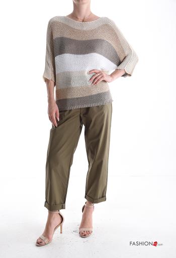 Maglione lurex Fantasia righe maniche a tre quarti con scollo a barca - ph 5