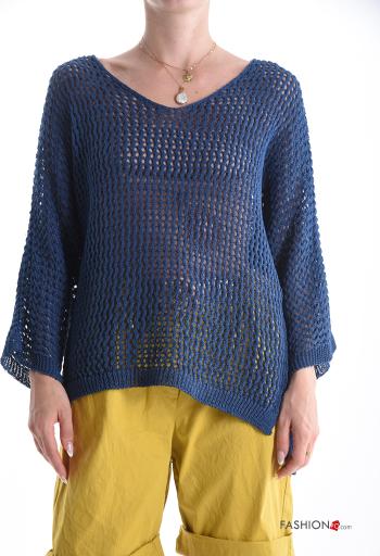 long sleeve fishnet Sweater with v-neck - ph 1