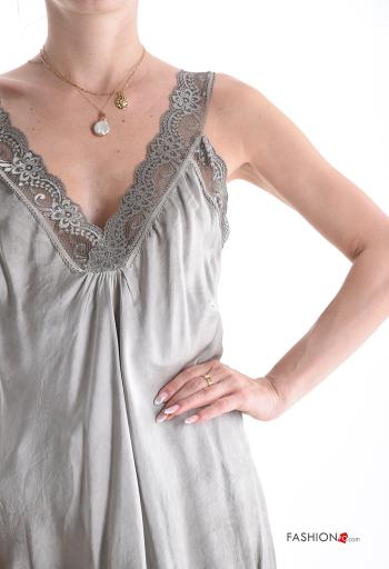 lace trim sleeveless satin Top with v-neck - ph 4