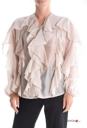 long sleeve Shirt with flounces with v-neck with buttons - ph 1