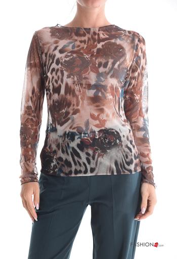 Maglietta a manica lunga tulle girocollo Fantasia mista