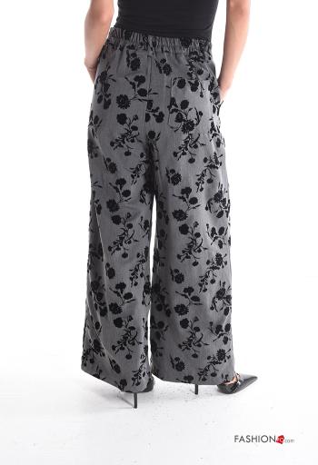 Pantalone wide leg Fantasia floreale con tasche con bottoni con zip - ph 2