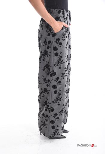 Pantalone wide leg Fantasia floreale con tasche con bottoni con zip - ph 3