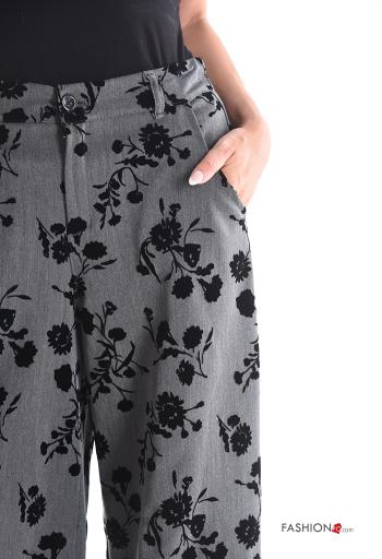Pantalone wide leg Fantasia floreale con tasche con bottoni con zip - ph 4