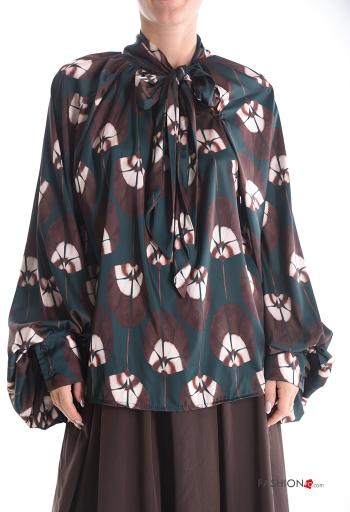 Blusa maniche lunghe Fantasia floreale con fiocco - ph 1