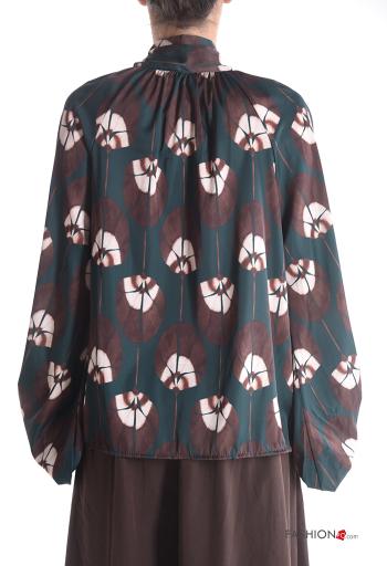 Blusa maniche lunghe Fantasia floreale con fiocco - ph 2