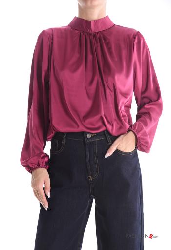 satin long sleeve Cotton Blouse Rollneck with elastic - ph 1