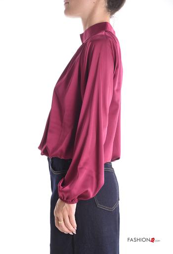 satin long sleeve Cotton Blouse Rollneck with elastic - ph 3