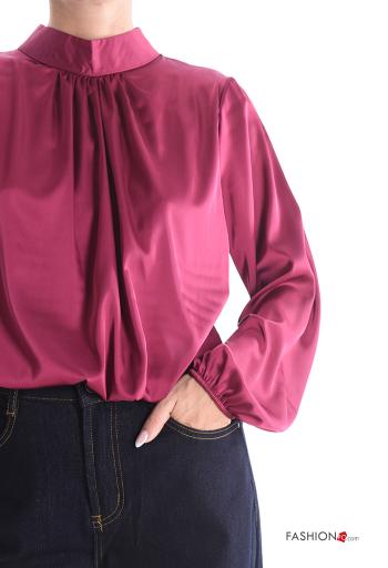 satin long sleeve Cotton Blouse Rollneck with elastic - ph 4