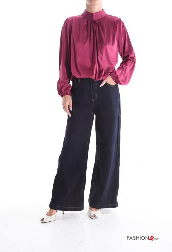 satin long sleeve Cotton Blouse Rollneck with elastic - ph 5