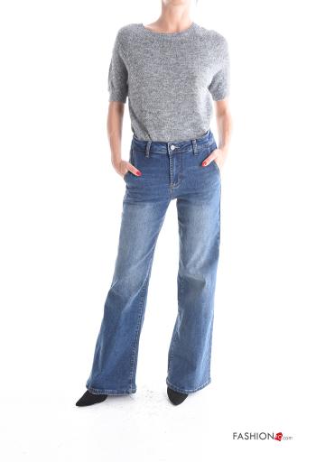 Jeans in Cotone denim a zampa con tasche con bottoni con zip - ph 5