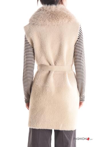Gilet with belt with faux fur with pockets - ph 2