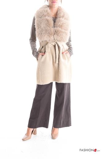 Gilet with belt with faux fur with pockets - ph 5