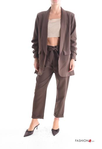 Ensemble coordonné manches longues avec poches avec ceinture en tissu