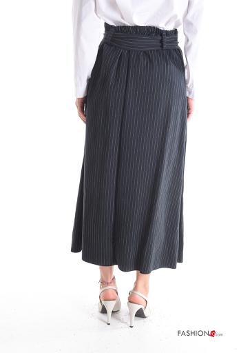 Gonna in Cotone vita alta Fantasia righe con tasche con cintura in stoffa - ph 2