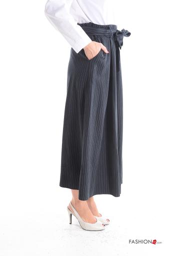 Gonna in Cotone vita alta Fantasia righe con tasche con cintura in stoffa - ph 3