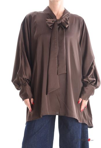 Blouse satin manches longues avec noeud