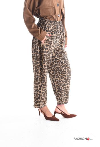 Pantalone in Cotone Fantasia animalier con tasche con elastico - ph 3