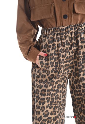 Pantalone in Cotone Fantasia animalier con tasche con elastico - ph 4