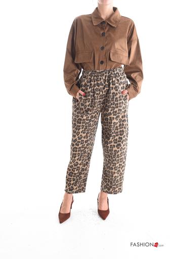 Pantalone in Cotone Fantasia animalier con tasche con elastico - ph 5