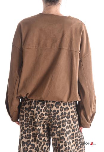 Giacca girocollo camoscio maniche lunghe con tasche con zip - ph 2