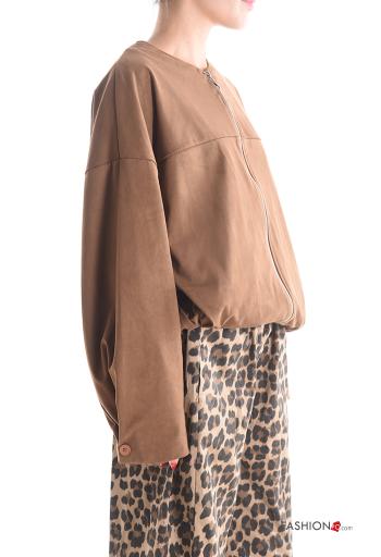 Giacca girocollo camoscio maniche lunghe con tasche con zip - ph 3