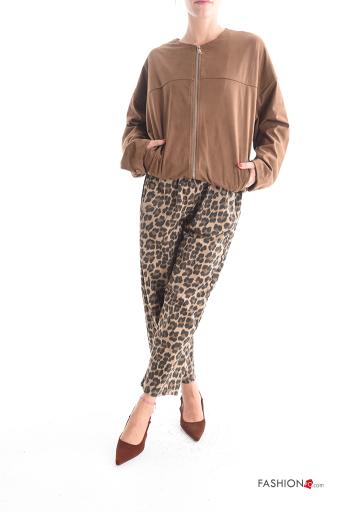 Giacca girocollo camoscio maniche lunghe con tasche con zip - ph 5