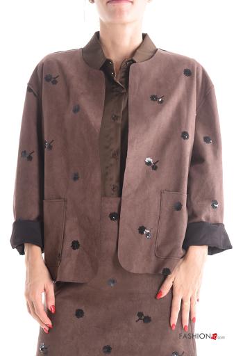 Giacca maniche lunghe girocollo con paillettes con tasche - ph 1