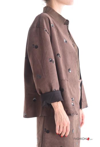 Giacca maniche lunghe girocollo con paillettes con tasche - ph 3