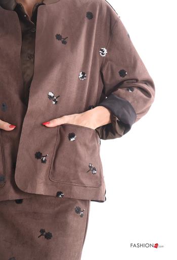 Giacca maniche lunghe girocollo con paillettes con tasche - ph 4