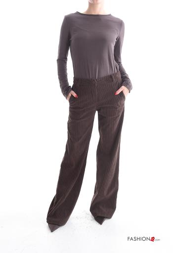 Pantalone lungo in velluto costine con tasche con bottoni con zip - ph 5