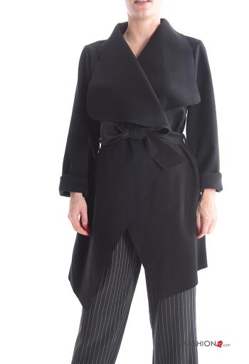 lange ärmel mit kragen asymmetrisch Mantel mit Gürtel