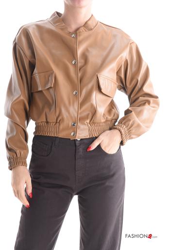 Blusão Motard imitação de couro manga comprida com botões com bolsos com elástico - ph 1