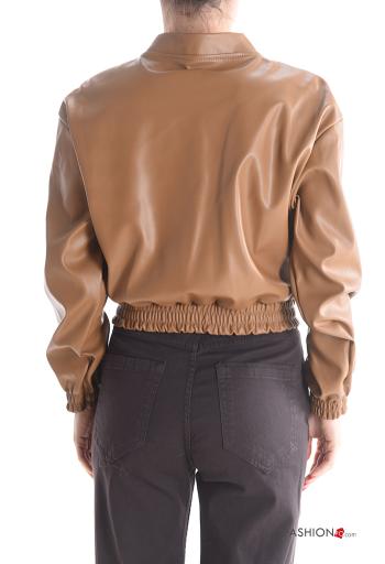 Blusão Motard imitação de couro manga comprida com botões com bolsos com elástico - ph 2